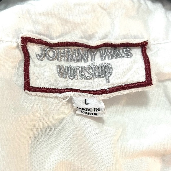Johnny Was White Floral Embroidered Button Down Shirt - Picture 7 of 8